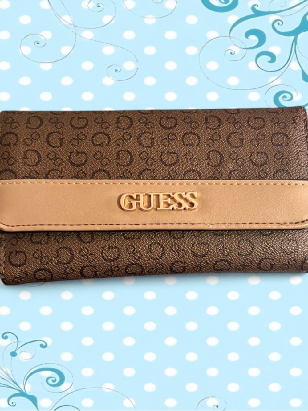 GUESS Brown Tan Logo Continental Wallet